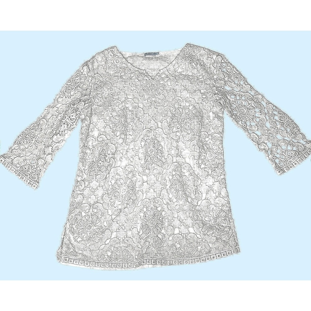 J.McLaughlin lace tunic crochet cotton linen boho chic white resort coastal XS